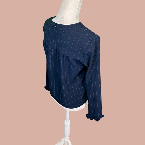 Ganni ‘Clark’ Pinstripe Ruffle Cuff Top in Navy Blue & White Size 34 = US Sz XS - Picture 12 of 16